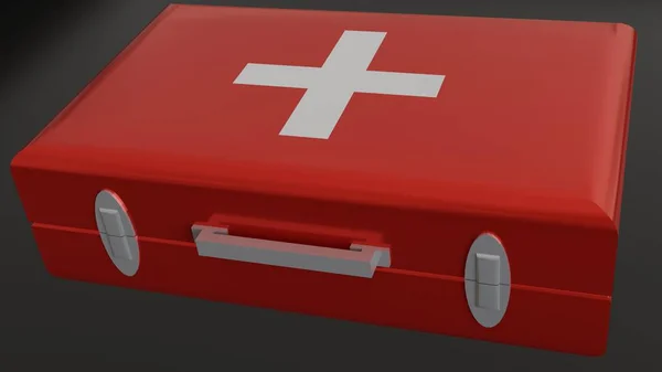 Einfach Geöffnete Rote Verbandskasten Mit Medikamenten Für Drogeriekategorie Auf Dem — Stockfoto