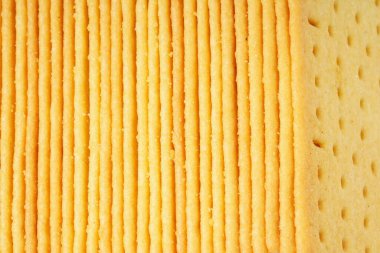 Dikdörtgen, tuzlu peynir aromalı bisküviler, altın sarısı renkli, güzelce istiflenmiş. Atıştırmalık olarak mükemmel. Beyaz bir arkaplanda fotoğraflanmış.