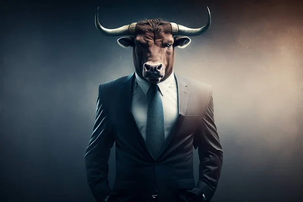 Bull of Wall Street, confident investor in a form of a bull