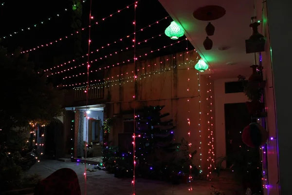 Arbre Noël Avec Lumières Guirlandes — Photo
