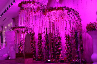 Mumbai, Maharashtra 10 Jan 2023: This is a Pink light banquet hall. there was a wedding. it was fully decorated. 
