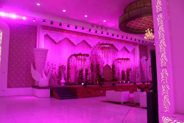 Mumbai, Maharashtra 10 Jan 2023: This is a Pink light banquet hall. there was a wedding. it was fully decorated. 
