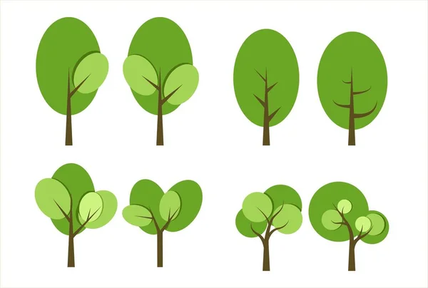Zestaw Zielonych Drzew Natura Płaski Design — Wektor stockowy