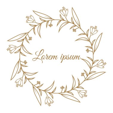 Çiçekli, dallı ve yapraklı el çizimi çiçek çerçeveleri. Çelenk. Zarif logo şablonu. Etiketler için vektör illüstrasyonu, marka iş kimliği, düğün davetiyesi