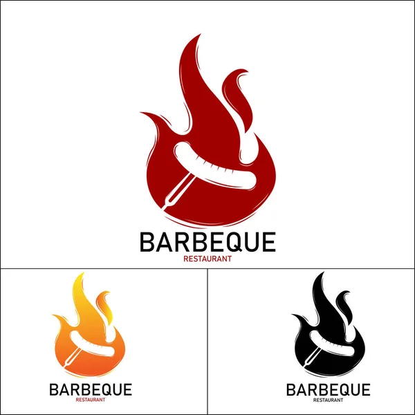 Barbeque Sausage Fire Logo Icon — Stock Vector