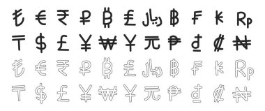 Dünya para birimi simbol para banka simgesi karalama el çizimi