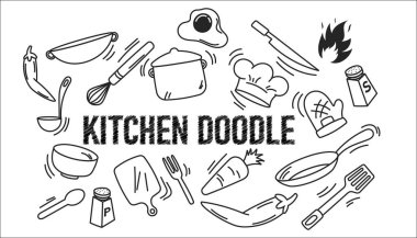 Mutfak gereçleri çizen el çizim aletleri kalem karalaması