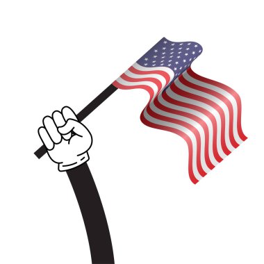 Amerikan bayrağını tutan karikatür el