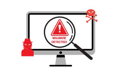 bilgisayar virüsü ve hatalar akıllı telefon ekranında büyüteçle illüstrasyon tespit etti
