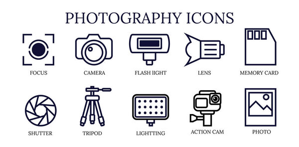 camera photograpgy icon set thick outline