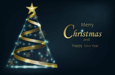 Yılbaşı ağacı yılandan yapılmış, altın ışıkları ve parlaklığıyla. Altın kar taneleri. Harika tasarım. Mutlu yıllar 2025 xmas