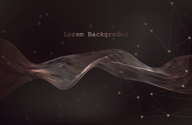 Altın soyut dalga arkaplanı. Altın eğri çizgileri vektör çizimi kahverengi lükslü parlak girdap üzerinde izole edilmiş. Noktaları ve çizgileri birleştiriyorum. Büyük veri görselleştirme ve İş dünyası. Vektör illüstrasyonu