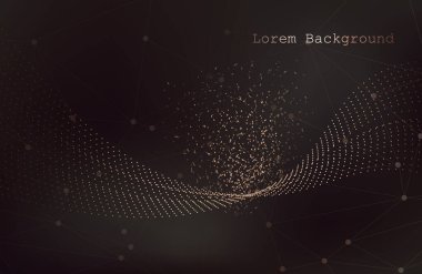 Altın soyut dalga arkaplanı. Altın eğri çizgileri vektör çizimi kahverengi lükslü parlak girdap üzerinde izole edilmiş. Noktaları ve çizgileri birleştiriyorum. Büyük veri görselleştirme ve İş dünyası. Vektör illüstrasyonu