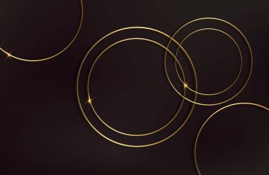Soyut altın, koyu kahverengi arka planda kahverengi geometrik çizgiler. Modern parlak altın çember çizgileri deseni. Gelecekçi teknoloji konsepti. Kapak, poster, afiş, broşür, başlık, web sitesi
