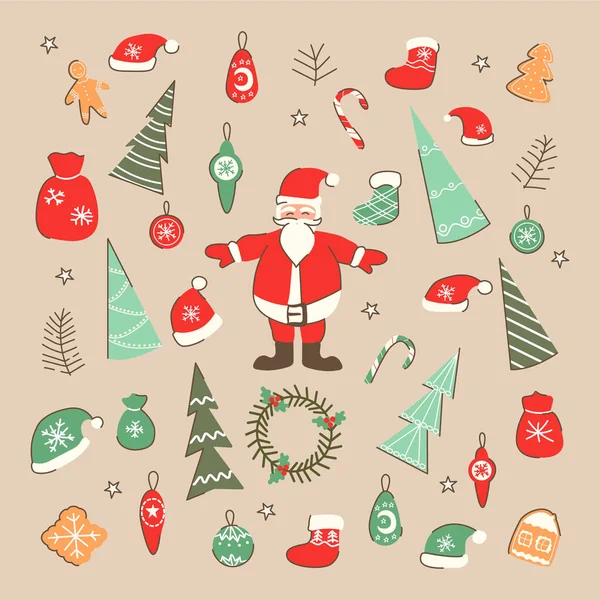 Різдвяний Новорічний Сет Векторні Ілюстрації Ізольовані — стоковий вектор