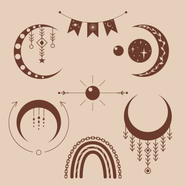 Boho set of moon, tecrit edilmiş, monokrom