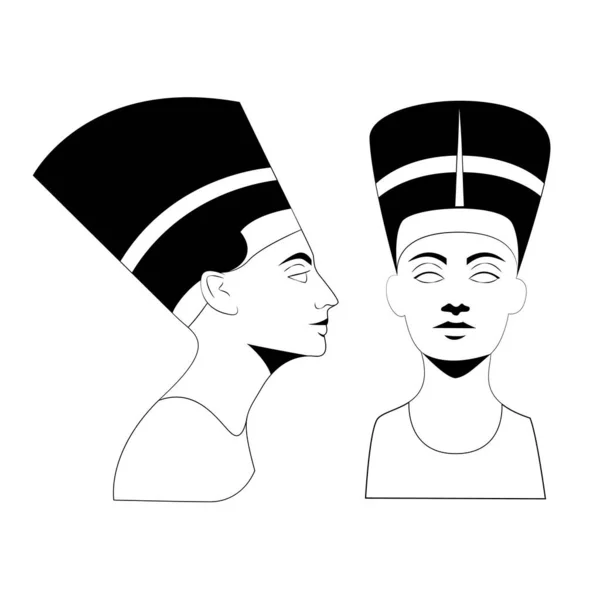 Neferneferuaten Nefertiti Ilustración Blanco Negro Aislado Arte Línea Vectorial — Vector de stock