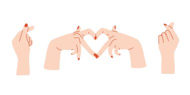 Korean hands finger heart, flat illustration, isolated on the white background, love