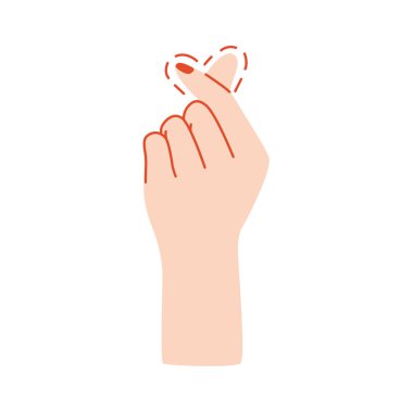 Korean hands finger heart, flat illustration, isolated on the white background, love
