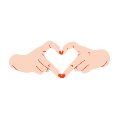 Korean hands finger heart, flat illustration, isolated on the white background, love