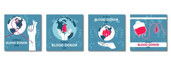Набор Шаблонов Всемирного Дня Донора Крови Социальных Сетях Формат Квадратный — стоковый вектор