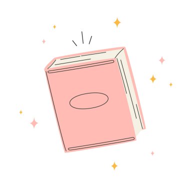 Yıldızlarla izole edilmiş bir kitap. El çizimi eğitimsel vektör çizimleri