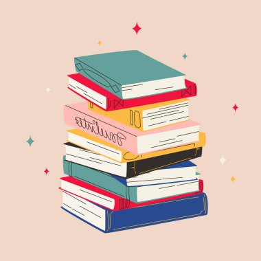 Dünya kitabı günü. Bir yığın kitap izole edilmiş. El çizimi eğitimsel vektör çizimleri