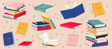 Okumak için kitap yığınları, eğitim için kitap yığınları, set