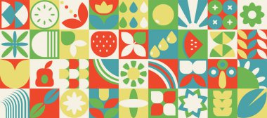 Geometrik sanat deco bauhaus doğal desen. Soyut meyve yaprağı bitkisi basit şekil, asgari çiçek tarımı kavramı