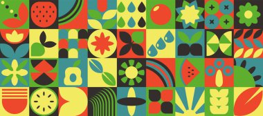 Geometrik sanat deco bauhaus doğal desen. Soyut meyve yaprağı bitkisi basit şekil, asgari çiçek tarımı kavramı