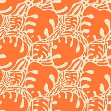 Kusursuz kırmızı, turuncu desenli canavar yapraklı kumaş, duvar kağıdı, afiş, ambalaj kağıdı