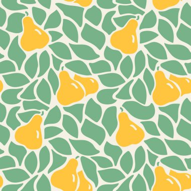 El çizimi tatlı armut pürüzsüz desen. Sarı yeşil soyut doğal bahçe organik meyvesi. Basit modern resimleme