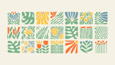 Soyut çağdaş çiçek unsurları, tasarım için pop sanat seramikleri, pankartlar, basılabilir. Modern çiçek dekoru, komik müstehcen bitki. 