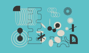 Garip bilgisayar vektörlerinin çizim grafikleri oluşturulmuş şekiller ve soyut geometrik tasarım elemanları, web için kullanışlı