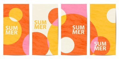 Soyut dikey yaz afişi, modaya uygun geometrik arkaplan, desenli retro poster seti, kart, hikayeler, el ilanı