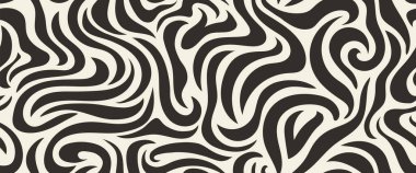 Siyah ve beyaz el, en az soyut organik şekiller, kusursuz desenler çizdi. Çağdaş baskı kolajı. Tasarım için modaya uygun şablon