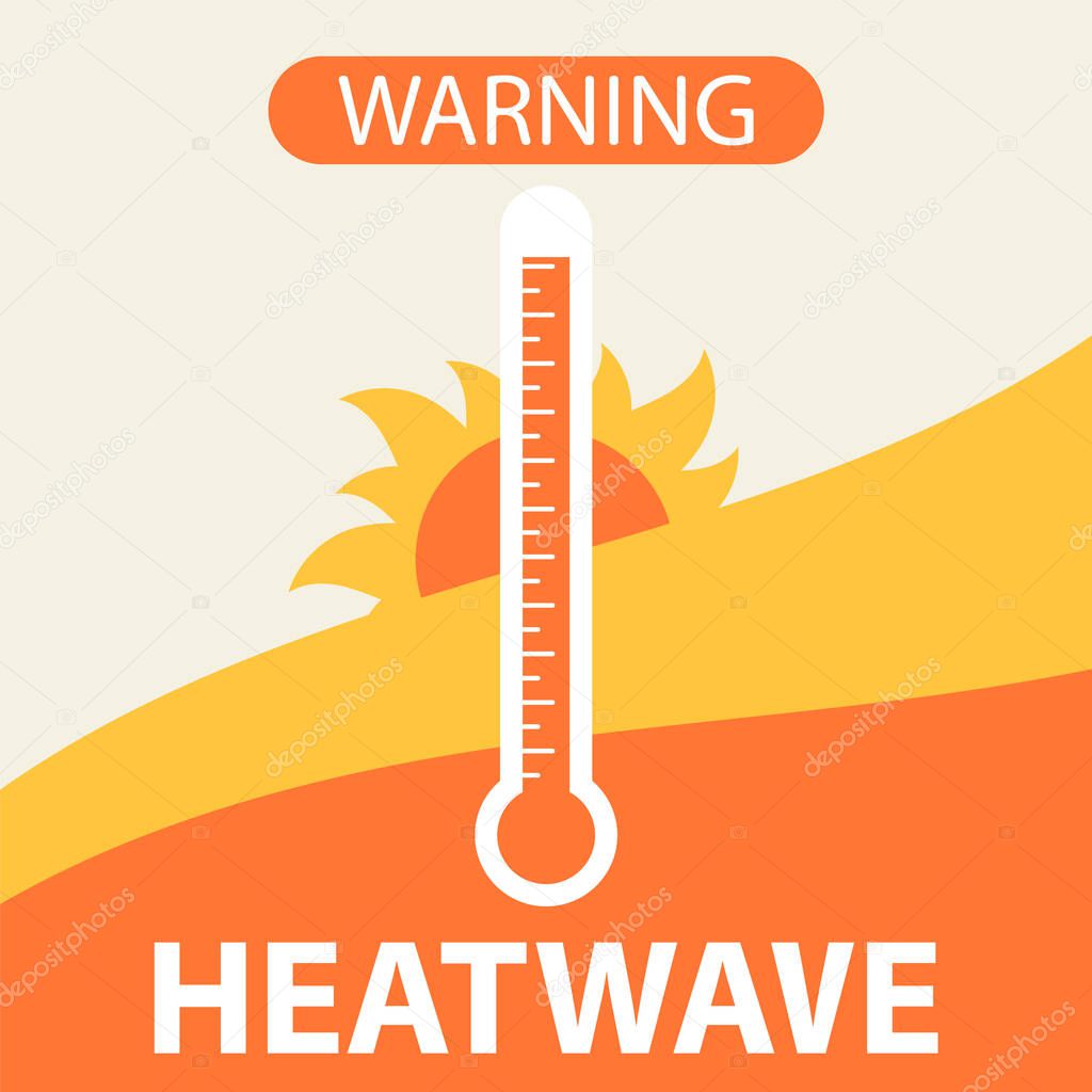 Heat wave warning for hot temperatures banner template. Thermometer burning with exclamation mark