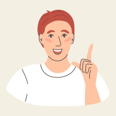 Mutlu adam el kol hareketi yapıyor, gösteriyor ve sunuyor, bir fikri var, açıklıyor. Gülümseyen genç, zeki adam gösteriş yapıyor, güler yüzlü.