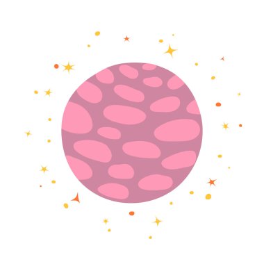 Soyut şirin çizgi film gezegeni Merkür yıldızlarla çevrili, karalama stili, el çizimi, uzay nesnesinin parlak düz çizimi, beyaz arkaplanda izole edilmiş.