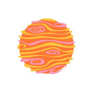 Soyut sevimli çizgi film gezegeni Jüpiter, karalama tarzı, el çizimi, beyaz arkaplanda izole edilmiş uzay nesnesinin parlak düz çizimi.