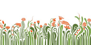 Uzun saplı, uzun saplı, çiçekli, soyut yatay arkaplan, botanik sancak, Bauhaus 'ta çağdaş sanat, moda tarzı.