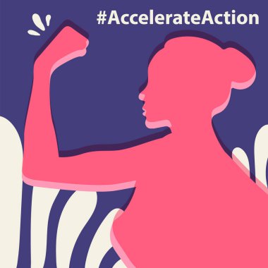 International Womens Day 8 march. Campaign 2025 AccelerateAction. Female hand showing strength in their hand. Flat vector illustration clipart