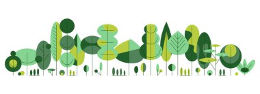 Bauhaus geometrik ağaç ve yaprakları, düz tasarım elementi, soyut bitkilerin doğal botanik koleksiyonu, dekoratif sanat, pankart, duvar kağıdı