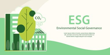 ESG, Ekoloji arka planı iş ve organizasyon, Çevre, Sosyal, Yönetim ve sürdürülebilirlik geliştirme kavramı. Vektör paneli, sunum şablonu