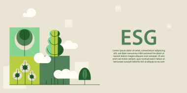 ESG, Ekoloji arka planı iş ve organizasyon, Çevre, Sosyal, Yönetim ve sürdürülebilirlik geliştirme kavramı. Vektör paneli, sunum şablonu