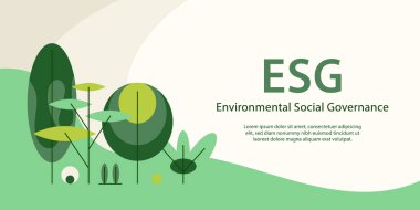 ESG, Ekoloji arka planı iş ve organizasyon, Çevre, Sosyal, Yönetim ve sürdürülebilirlik geliştirme kavramı. Vektör paneli, sunum şablonu