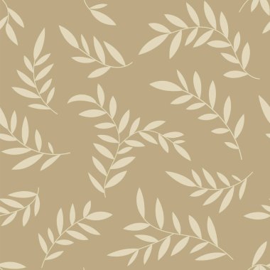 Kusursuz botanik desen, soyut doğa süsü: Yapraklar siluet. Basit çiçek yüzey tasarımı: bej renginde elle çizilmiş küçük yapraklar.
