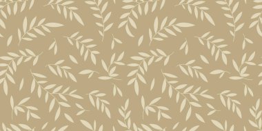 Kusursuz botanik desen, soyut doğa süsü: Yapraklar siluet. Basit çiçek yüzey tasarımı: bej renginde elle çizilmiş küçük yapraklar.
