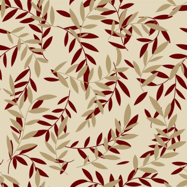 Yapraklı dalların siluetleriyle zarif bej ve kahverengi desenli, duvar kağıdı, kumaş, ambalaj kağıdı, doku, basit vektör tasarımı için doğal botanik lüks arka plan