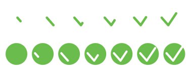 Tamam düğmesi. Animasyon kitini, yeşil renk jetonlarını, düz kene işaretlerini, oy simgelerini kontrol edin. Beyaz arkaplanda izole edilmiş vektör